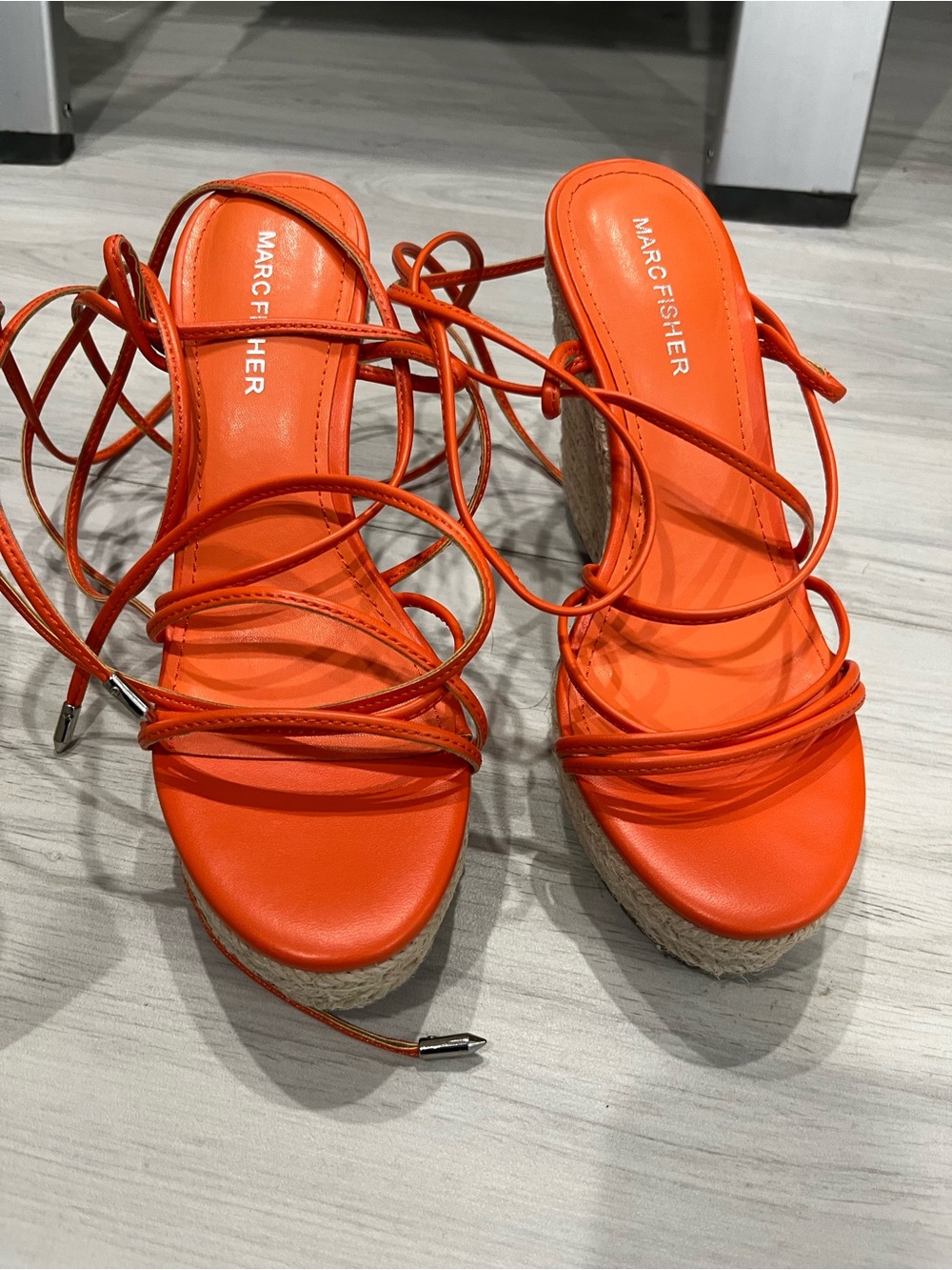 Marc Fisher Bright Orange Lace-Up Espadrille Wedges